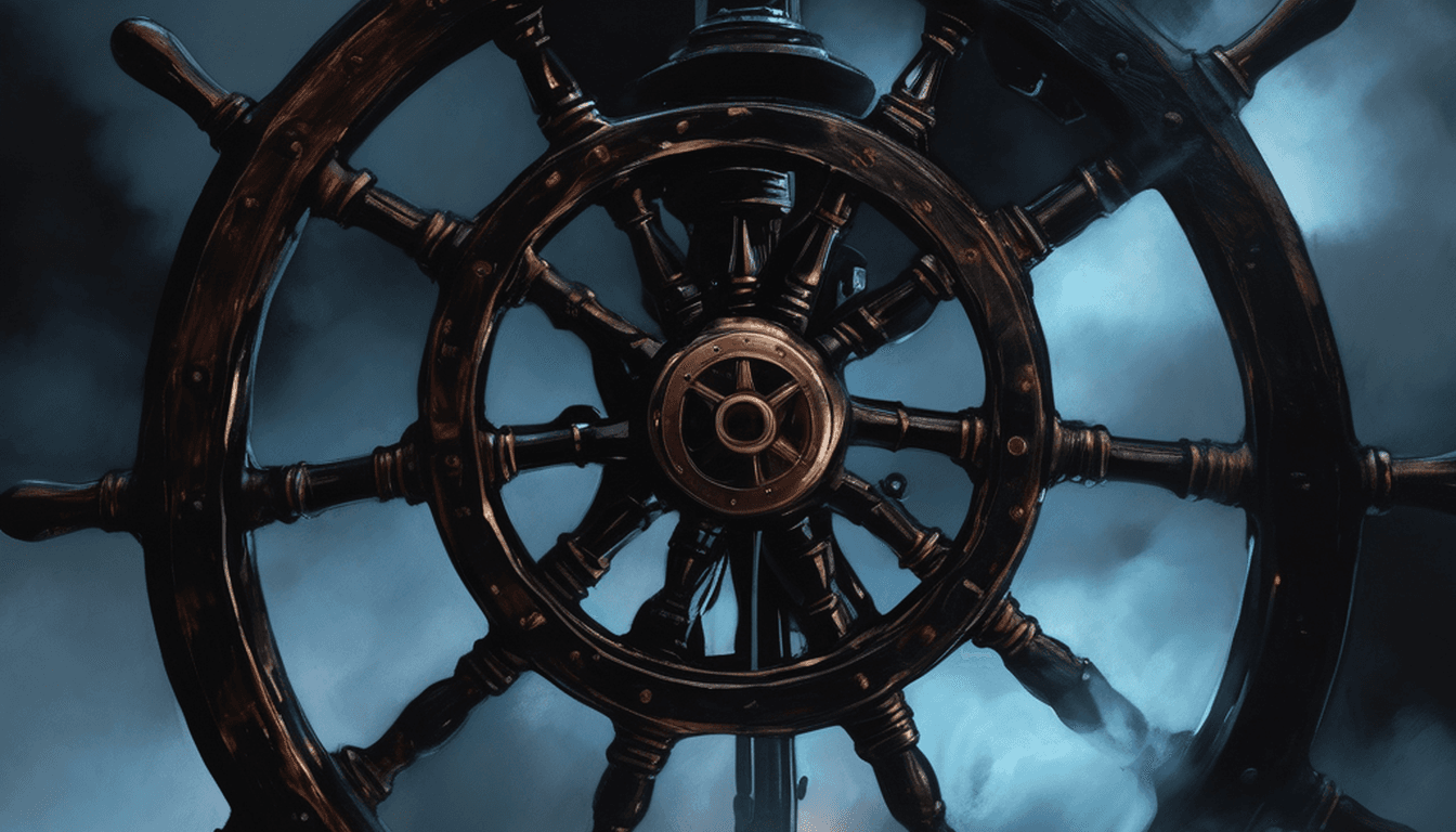 A small wooden boat in a copper-lit void
